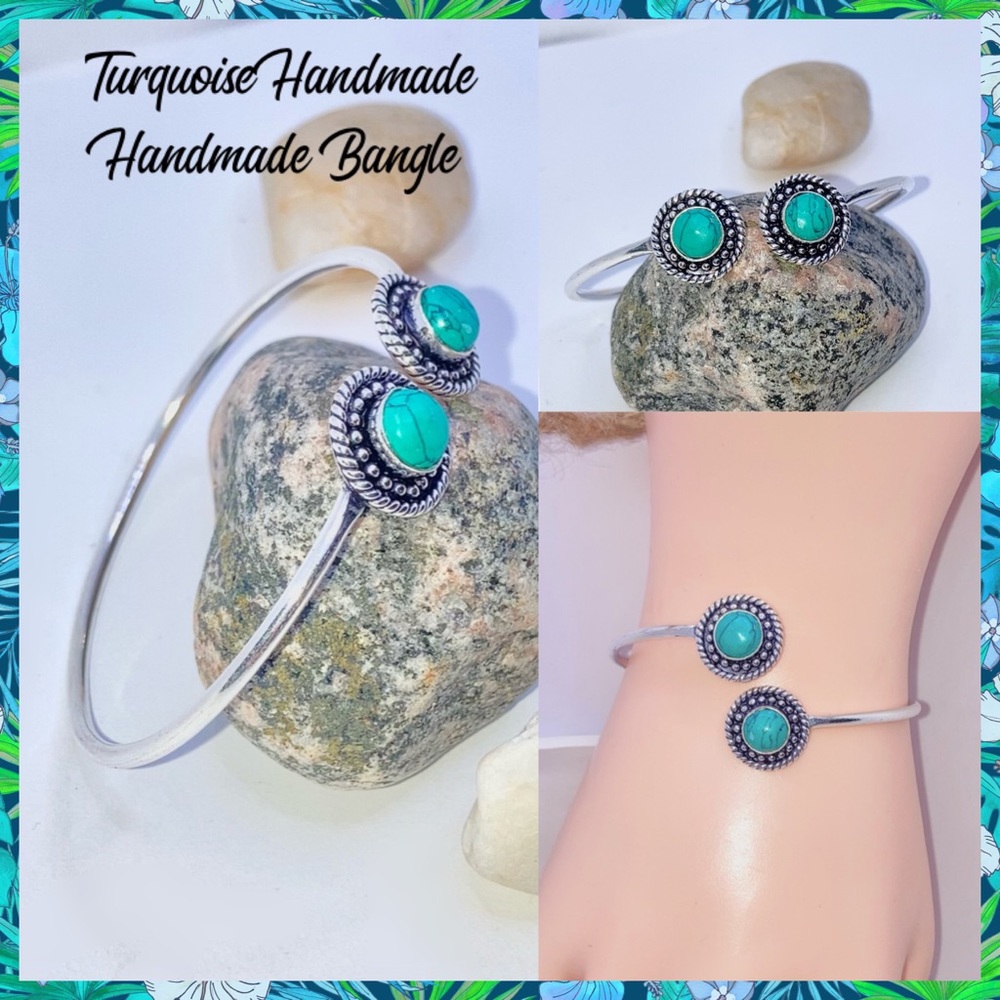 Nice Turquoise Gemstone Handmade 925 Silver Bangle